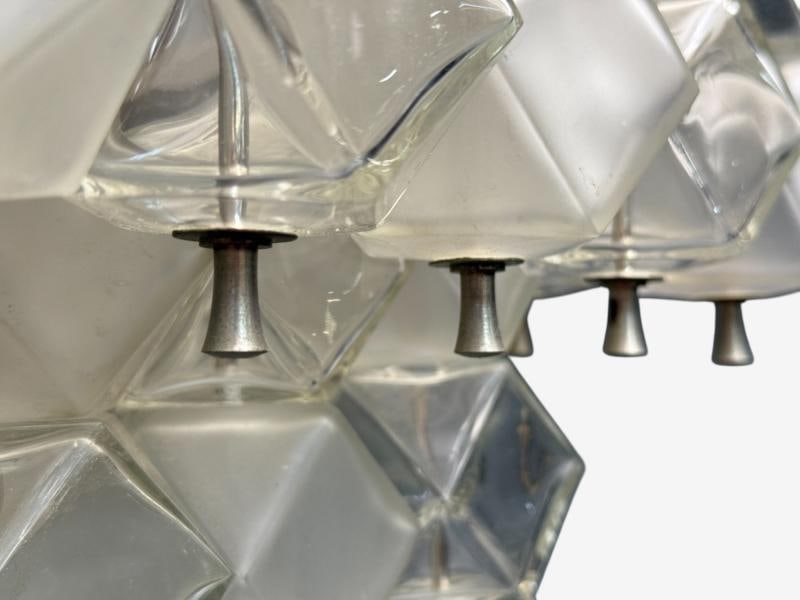 Venini Poliedri, Faceted Glass, Metal, Geometric Chandelier, Italy, 1950s - 7