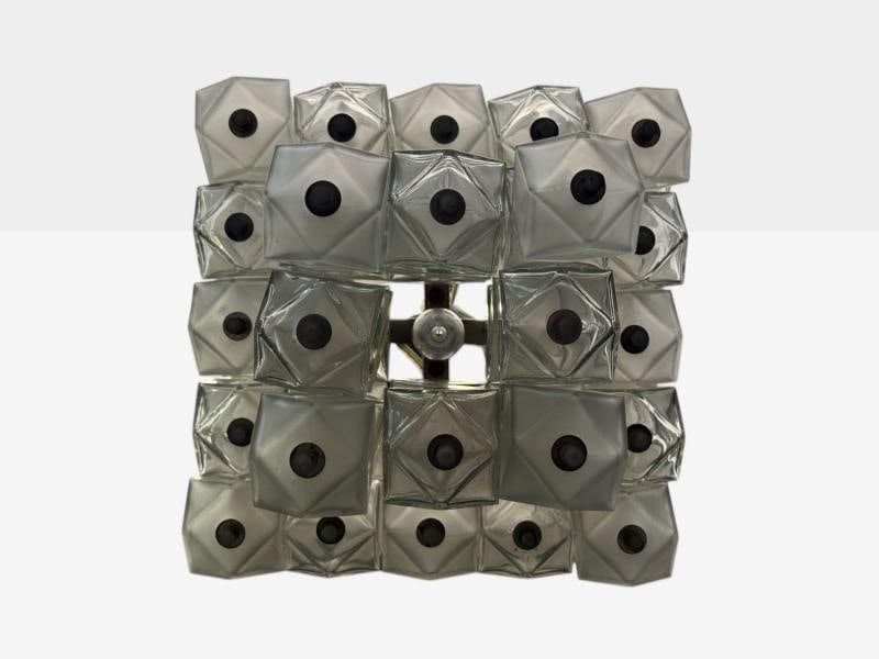 Venini Poliedri, Faceted Glass, Metal, Geometric Chandelier, Italy, 1950s - 8