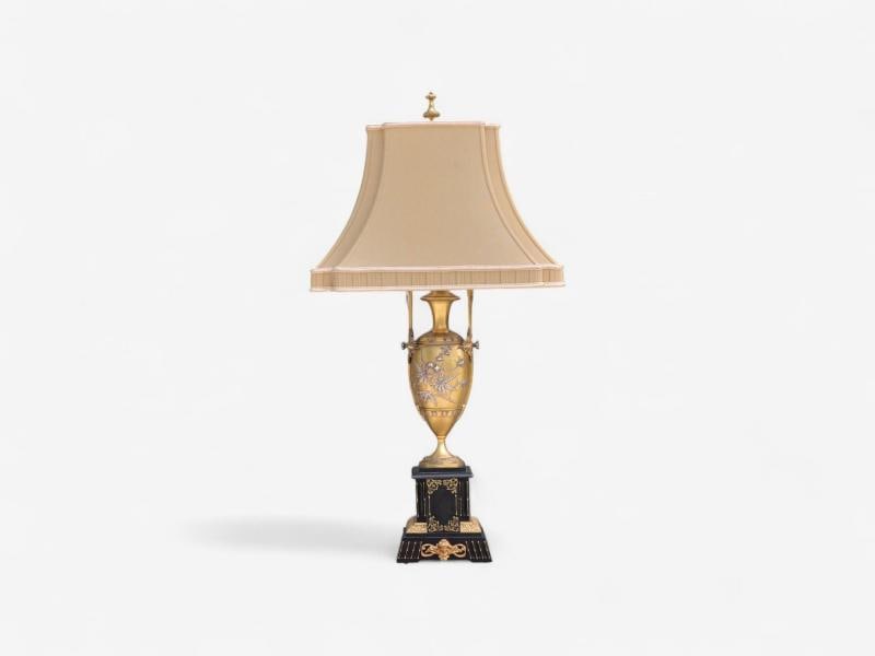 Art Nouveau Style, Bronze, Ebony, Linen, Table Lamps, France, 1920s - 2