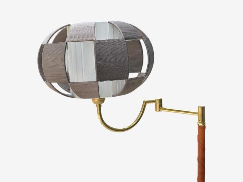 E.W.A., Swedish Modern, Leather, Brass, Floor Lamp, Sweden, 1950s - 5