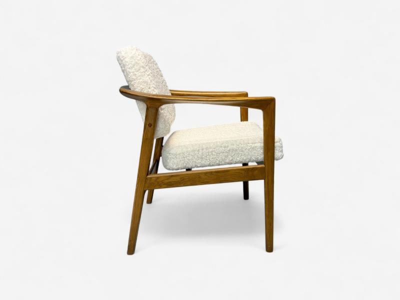 Folke Ohlsson attr, Swedish Modern, White Shearling, Oak, Arm Chairs, 1960s - 7