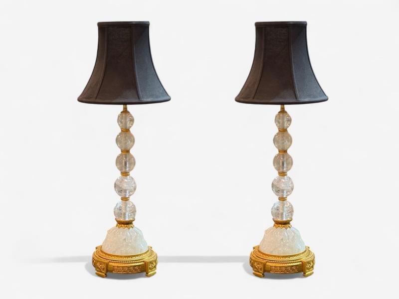 Hollywood Regency, Rock Crystal, Bronze, Table Lamps, France, 1960s - 3
