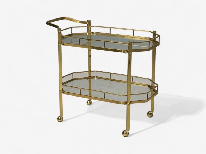 Hollywood Regency Style, Brass, Glass, Bar Cart, France, 1970s - 2