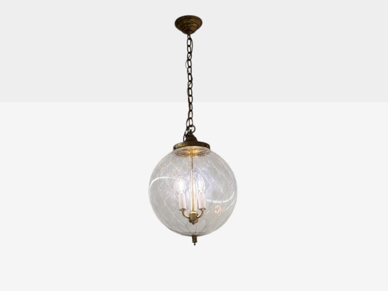 French Mid Century Modern, Brass, Blown Glass, Globe Pendant Lights,1950s - 4
