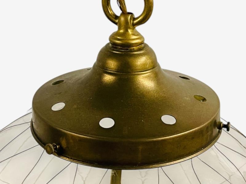 French Mid Century Modern, Brass, Blown Glass, Globe Pendant Lights,1950s - 6