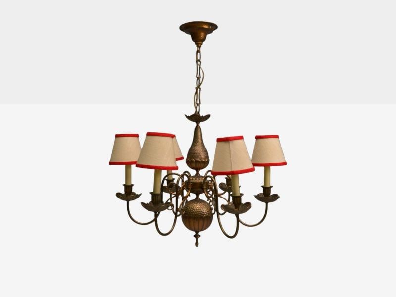 Baroque, Hammered Brass, Bronze, Fabric, Pendant Light, 1950s - 3