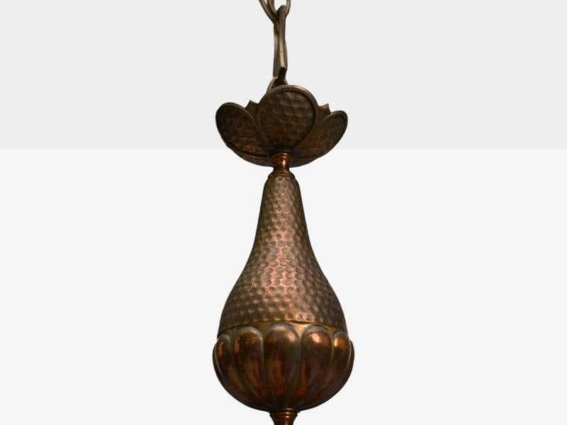 Baroque, Hammered Brass, Bronze, Fabric, Pendant Light, 1950s - 5