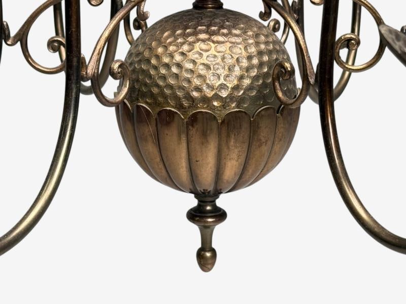 Baroque, Hammered Brass, Bronze, Fabric, Pendant Light, 1950s - 6