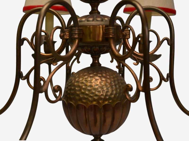 Baroque, Hammered Brass, Bronze, Fabric, Pendant Light, 1950s - 7