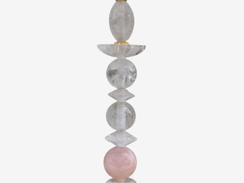 Art Deco Style, Pink Rock Crystal, Brass, Table Lamps, France, 1960s - 5