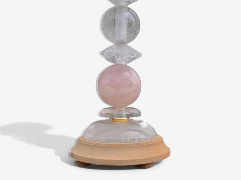 Art Deco Style, Pink Rock Crystal, Brass, Table Lamps, France, 1960s - 7