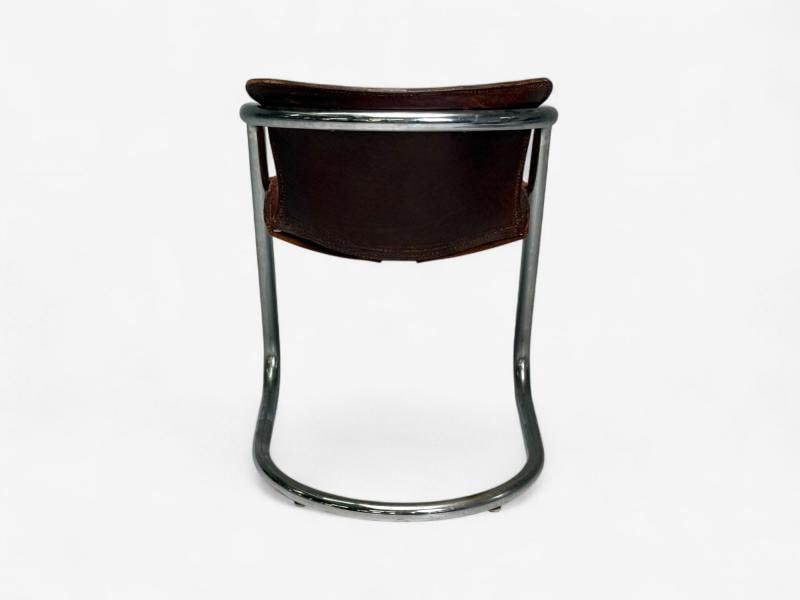 Willy Rizzo attr, Chromed Steel, Leather, Tubular Dining Chairs, Italy, 1970s - 10