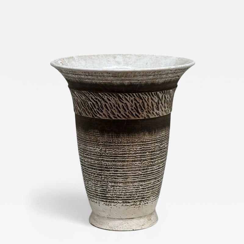 Keramos, French Modern, Glazed Ceramic, Table Lamp, France, 1940s: Title: Keramos, French Modern, Glazed Ceramic, Table Lamp, France, 1940s Description: Keramos, French Mid-Century Modern, Glazed Ceramic, Urn Form Table Lamp, France, 1940s A modernist black, white, a