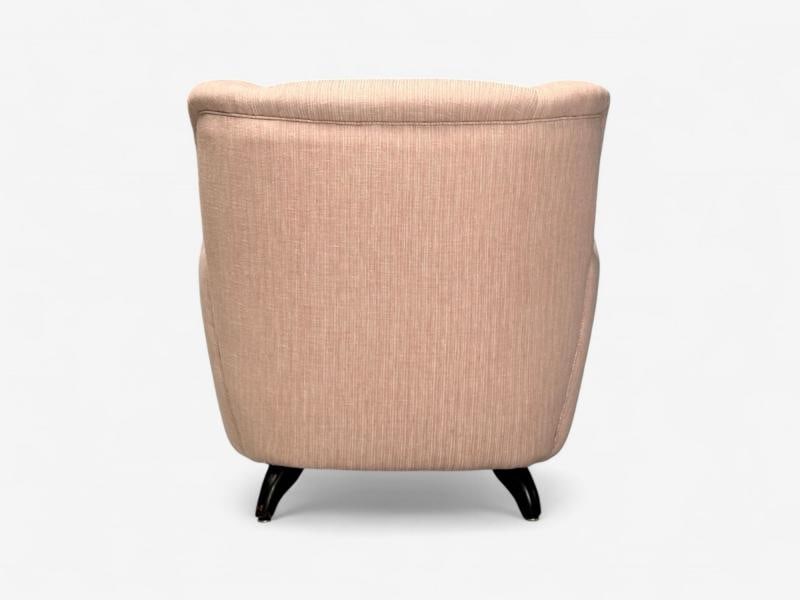 Osvaldo Borsani attr, Pink Linen, Wood, Large Lounge Chairs, Italy, 1950s - 11