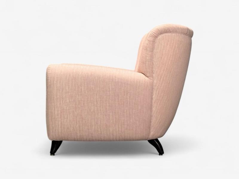 Osvaldo Borsani attr, Pink Linen, Wood, Large Lounge Chairs, Italy, 1950s - 9