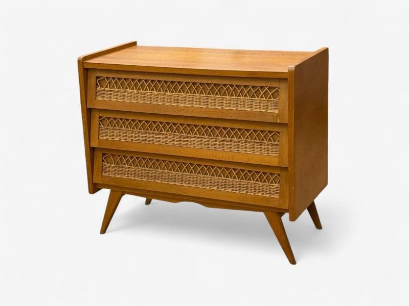 French Modern, Oak, Rattan, Chest of Drawers, France, 1960s - 4