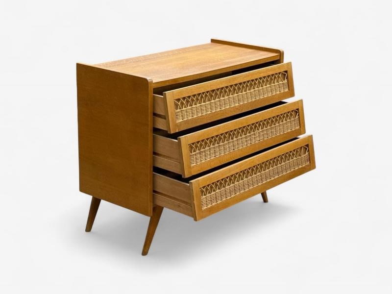 French Modern, Oak, Rattan, Chest of Drawers, France, 1960s - 9