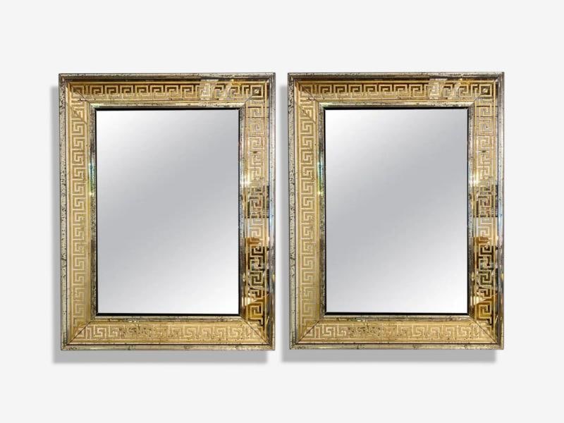 Hollywood Regency Style, Etched Glass, Gilt, Greek Key Wall Mirrors, USA, 21st c - 7