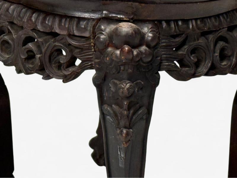 Chinese Export, Carved Hardwood Table, Marble, Low Pedestal, China, 1930s - 6