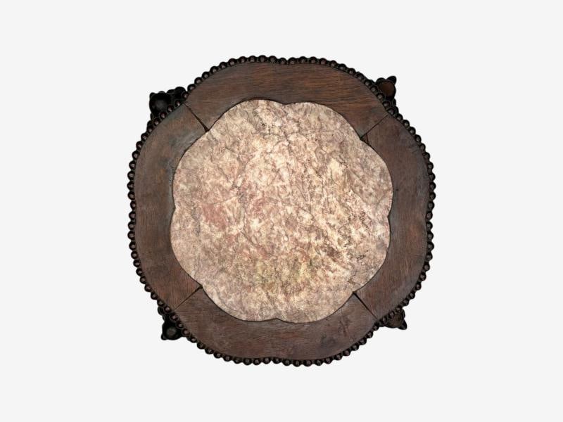 Chinese Export, Carved Hardwood Table, Marble, Low Pedestal, China, 1930s - 7