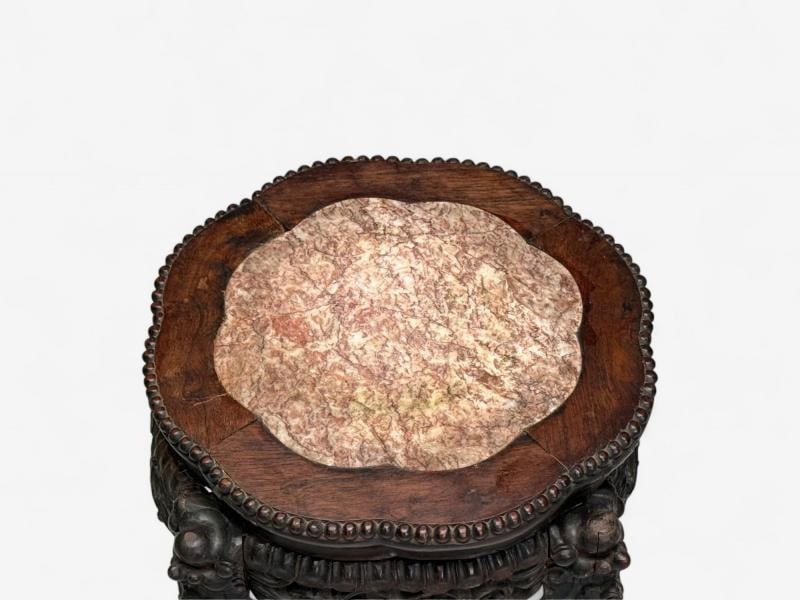 Chinese Export, Carved Hardwood Table, Marble, Low Pedestal, China, 1930s - 8