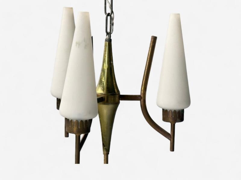Angelo Lelli, Italian Modern, Brass, Opal Glass, Pendant light, Italy, 1950s - 6