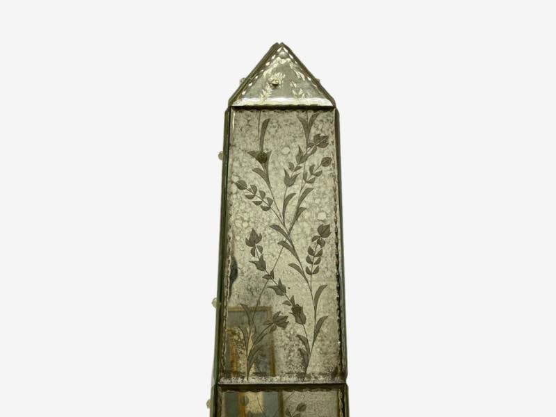 Venetian, Etched Glass Panels, Distressed Mirror, Obelisks, 20th C. - 5