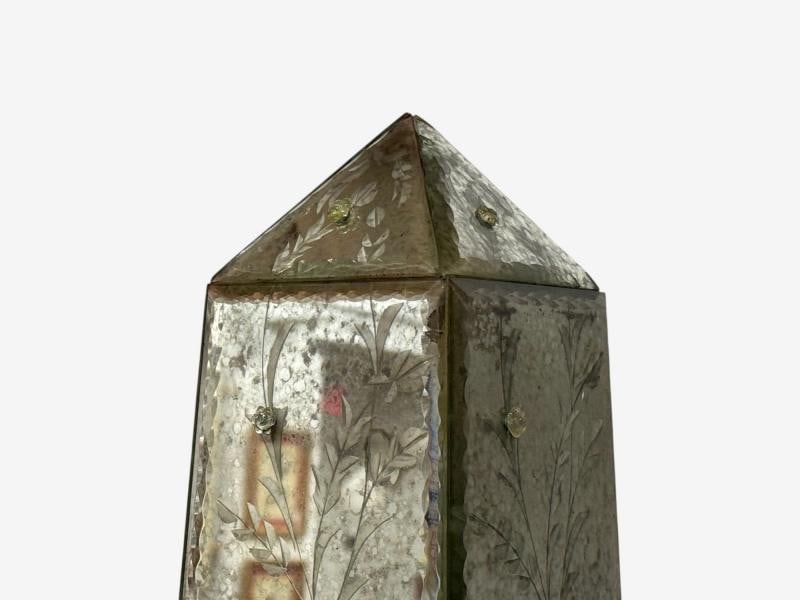 Venetian, Etched Glass Panels, Distressed Mirror, Obelisks, 20th C. - 7