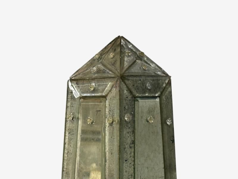 Venetian, Etched Glass Panels, Distressed Mirror, Obelisks, 20th C. - 8