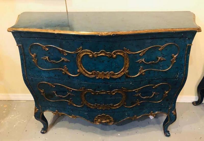 Single Royal Blue and Parcel-Gilt Decorated Bombay Commode or Chest - 2