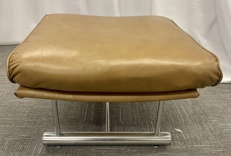 Vintage Leather Swivel, Lounge Chair with Ottoman, Percival Lafer Style, Steel - 11