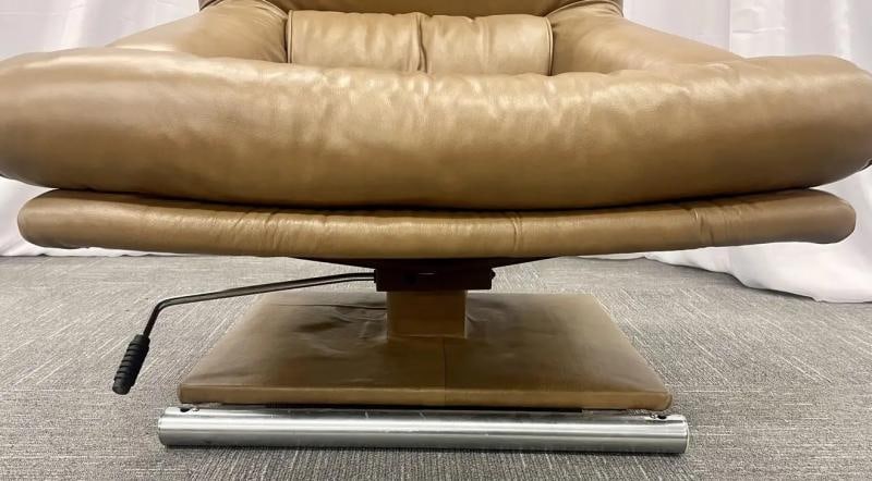 Vintage Leather Swivel, Lounge Chair with Ottoman, Percival Lafer Style, Steel - 7