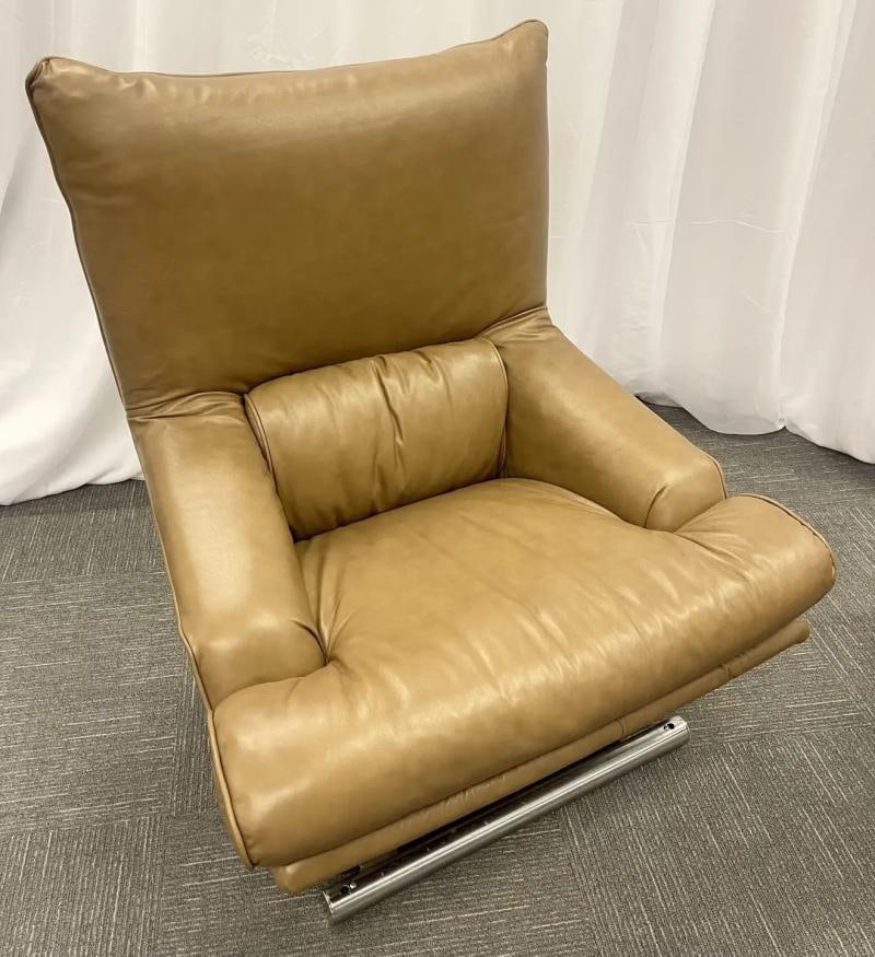 Vintage Leather Swivel, Lounge Chair with Ottoman, Percival Lafer Style, Steel - 8