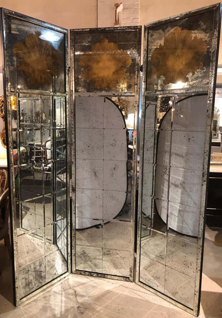 Pair of Art Deco Fashioned Three-Panel Mirrored Room Dividers or Folding Screens - 5