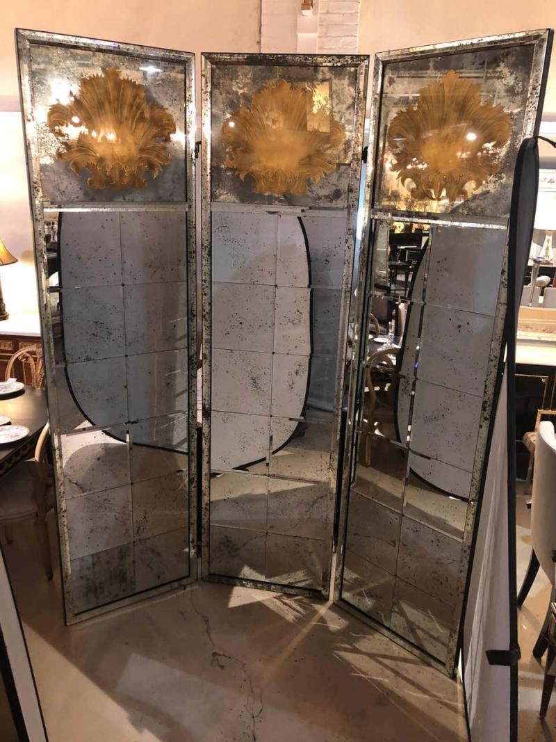 Pair of Art Deco Fashioned Three-Panel Mirrored Room Dividers or Folding Screens - 8