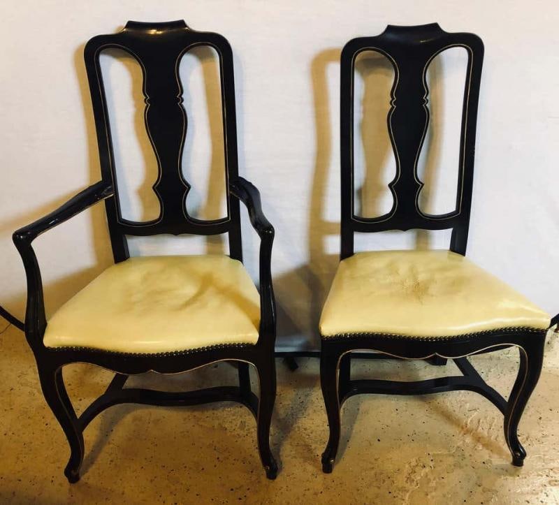 Set of Eight Queen Anne Style Ebonized and Gilt Decorated Dining Chairs - 2
