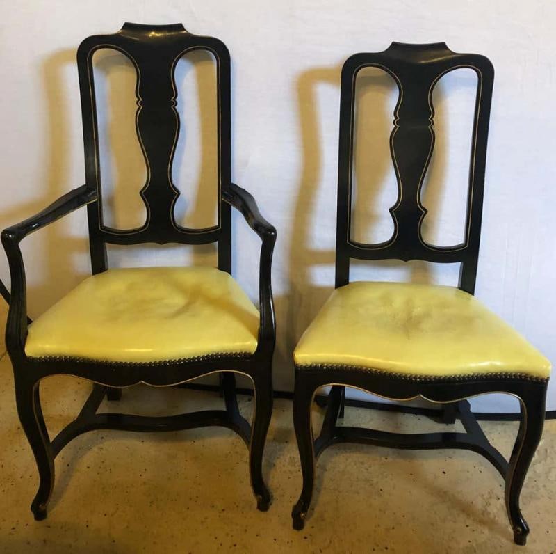 Set of Eight Queen Anne Style Ebonized and Gilt Decorated Dining Chairs - 3