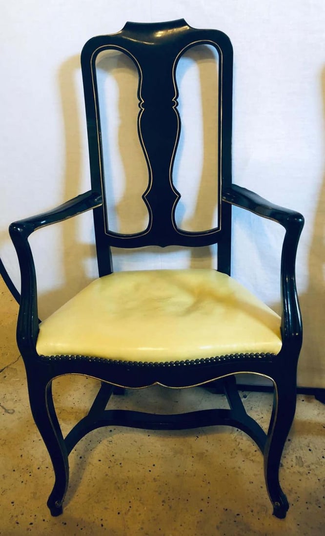 Set of Eight Queen Anne Style Ebonized and Gilt Decorated Dining Chairs - 4