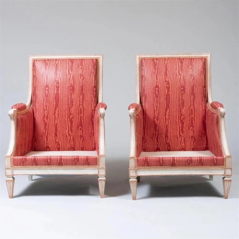 Pair of Louis XVI Style Painted Bergère Arm/Lounge Chairs, Traditional, France - 4