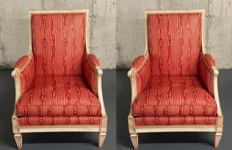 Pair of Louis XVI Style Painted Bergère Arm/Lounge Chairs, Traditional, France - 7