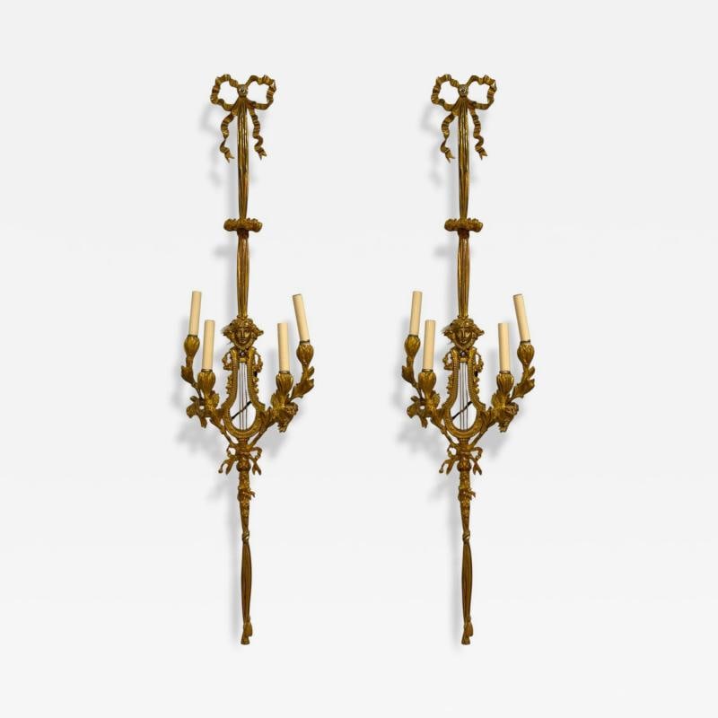 Louis XVI Style, Doré Bronze, Monumental Wall Sconces, France, 19th C.: Title: Louis XVI Style, Doré Bronze, Monumental Wall Sconces, France, 19th C. Description: Louis XVI Style, Doré Bronze, Monumental Wall Lights or Sconces, France, Late 19th/Early 20th centu