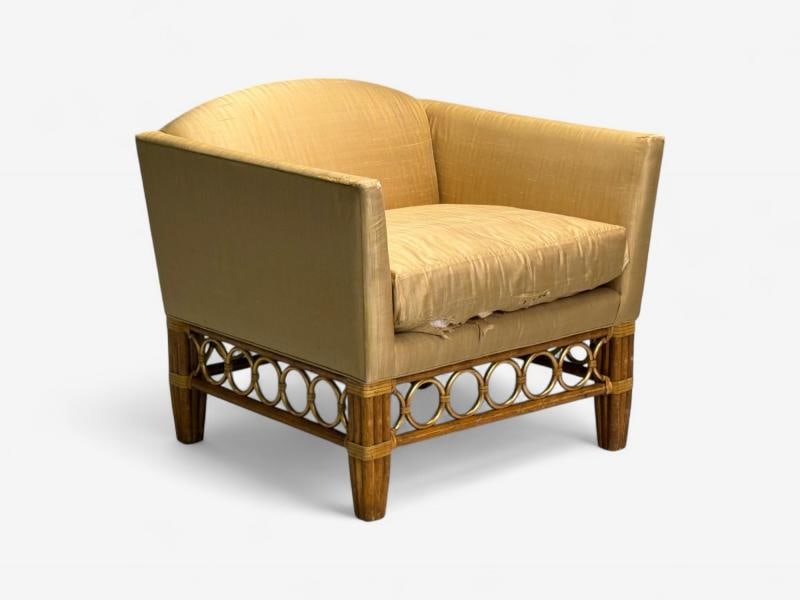 McGuire, Bamboo, Rattan, Fabric, Large Lounge Chairs, USA, 1960s - 4