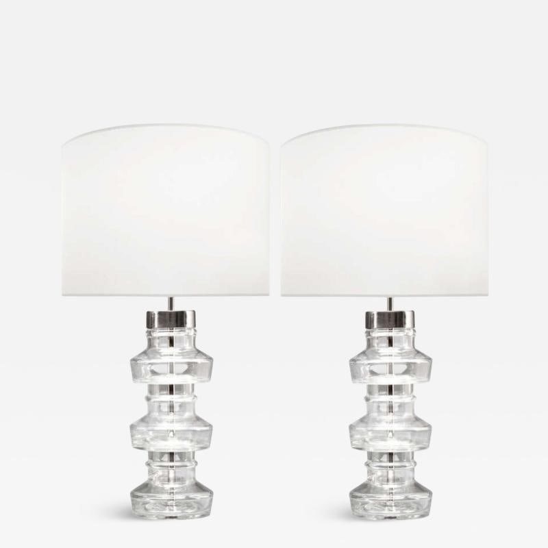 Carl Fagerlund, Swedish Modern, Nickel, Glass, Table Lamps, Sweden, 1980s: Title: Carl Fagerlund, Swedish Modern, Nickel, Glass, Table Lamps, Sweden, 1980s Description: Carl Fagerlund, Swedish Modern, Nickel, Glass, Translucent Table Lamps, Sweden, 1980s A pair of sculpted g
