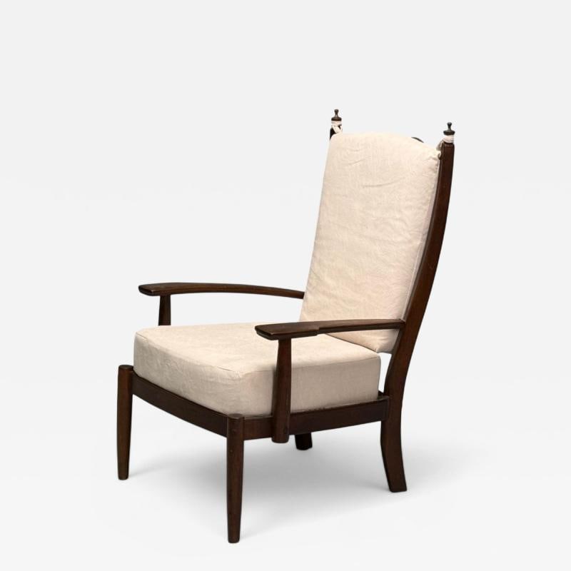 Dutch Modern, Oak, Fabric, Armchair, Netherlands, 1960s: Title: Dutch Modern, Oak, Fabric, Armchair, Netherlands, 1960s Description: Dutch Modern, Oak, Fabric, Armchair, Netherlands, 1960s Modernist slat back Dutch armchair having a dark stained oak frame a