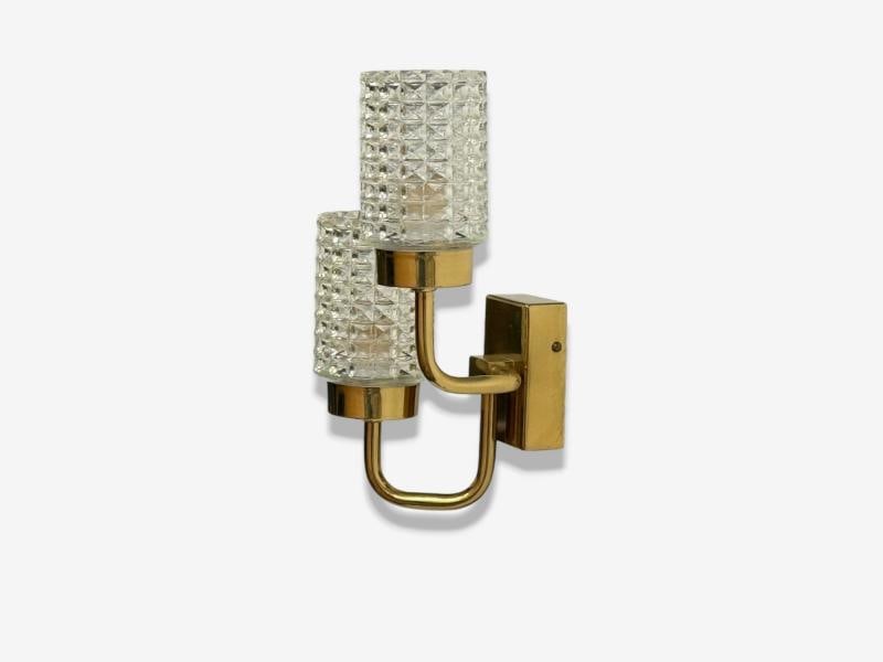 Malmö Metallvarufabrik, Glass, Patinated Brass, Wall Sconces, Sweden, 1960s - 2