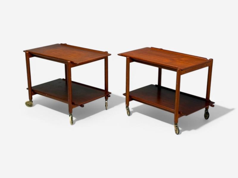 Poul Hundevad, Danish Modern, Teak, Expandable Bar Carts, Denmark, 1950s - 2