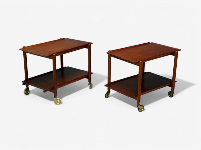 Poul Hundevad, Danish Modern, Teak, Expandable Bar Carts, Denmark, 1950s - 4