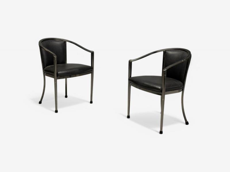 Karl Springer Style, Mid-Century Modern, Gunmetal, Leather, Armchairs, 20th c. - 6