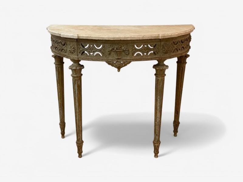 Gustavian, Louis XI, Painted Wood, Marble, Demilune Console Table, France, 1780 - 3