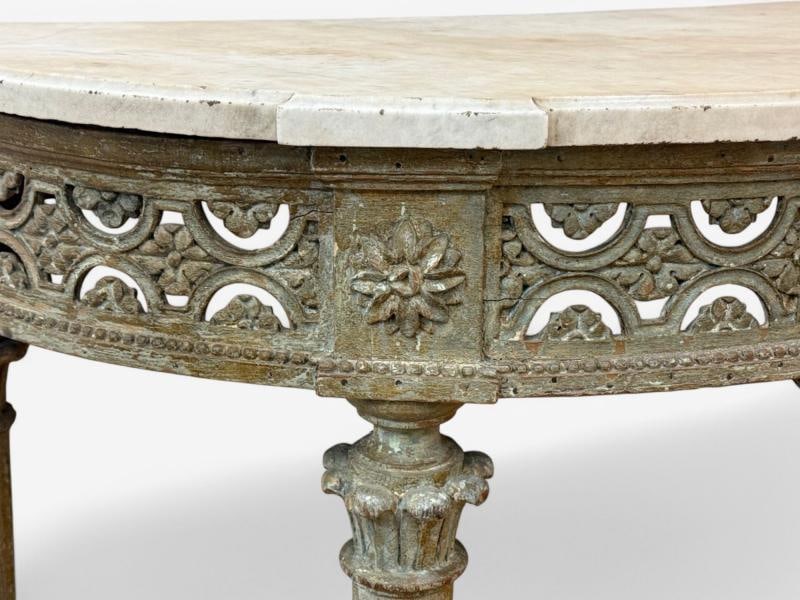 Gustavian, Louis XI, Painted Wood, Marble, Demilune Console Table, France, 1780 - 7